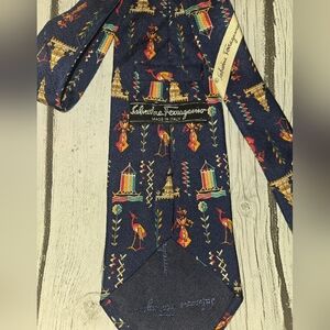 Salvatore Ferragamo Silk Tie Italy Novelty Bird Geometric Print Designer Necktie